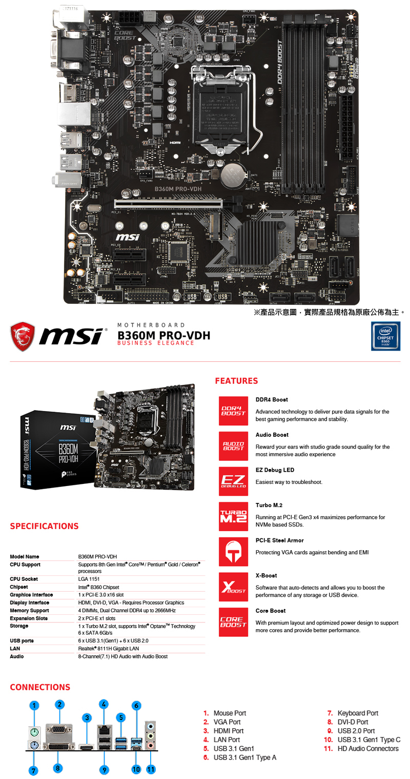 msi 微星 b360m pro-vdh 主机板《原厂注册四年保固》