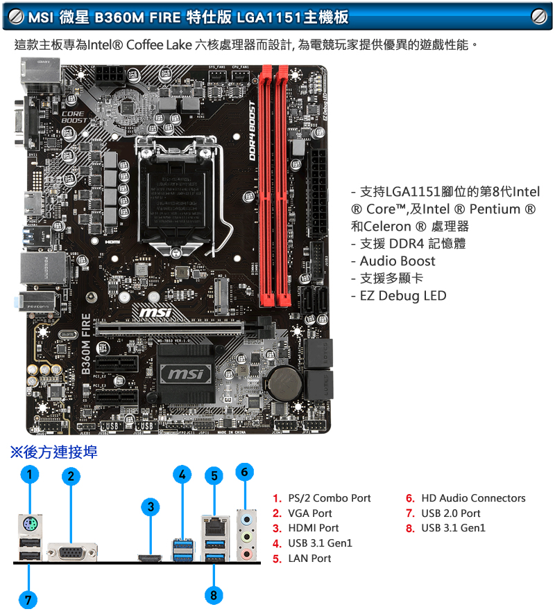 中央处理器 intel core i7-8700 六核心 主机板 微星 b360m fire 特