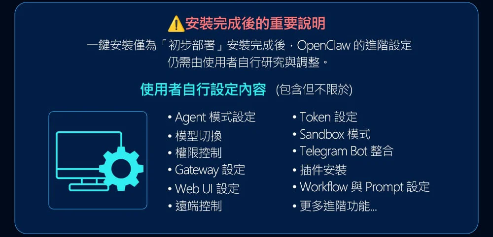 安裝完成後的重要說明
